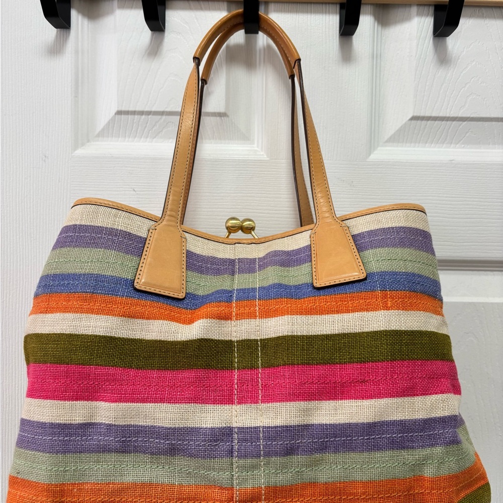 Coach M0871-13487 Hamptons 10th Anniv Limited Ed Heritage Stripe Kiss Lock EUC - Picture 5 of 14